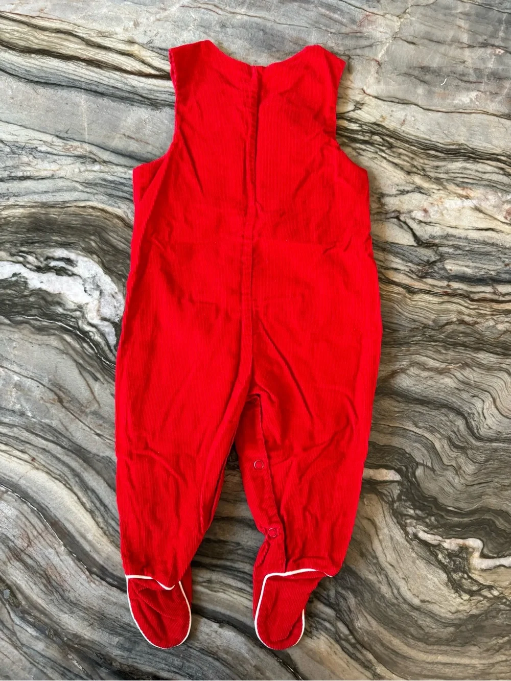 Vintage Red Corduroy Romper White Bear 6-9 M